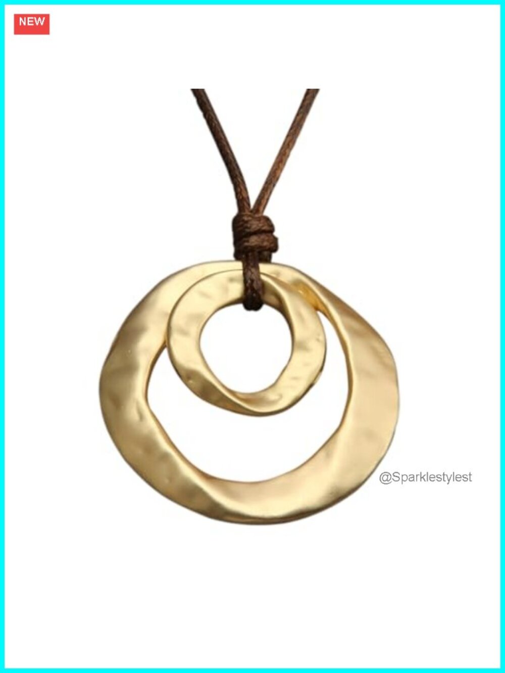 Boho Double-Layered Golden Pendant Necklace with 82cm Black Cord